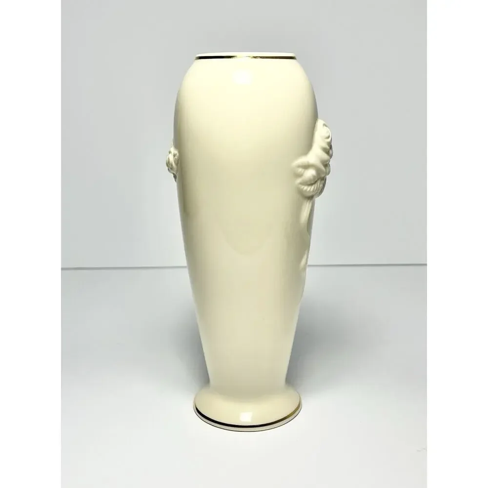 1980s Vintage Lenox Bone China Ivory & Gold Rim “Rose” Bud Vase 7 1/2”